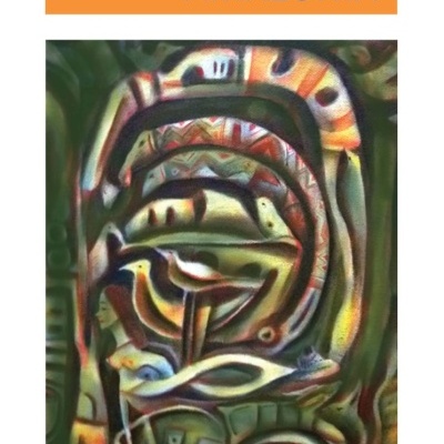 Capa de livro com título 'AMAZÓNIA' e autor 'JUAN CARLOS GALEANO' sobre fundo laranja e ilustração abstrata colorida