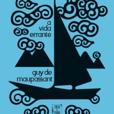 Capa de livro azul com desenho preto de veleiro e texto