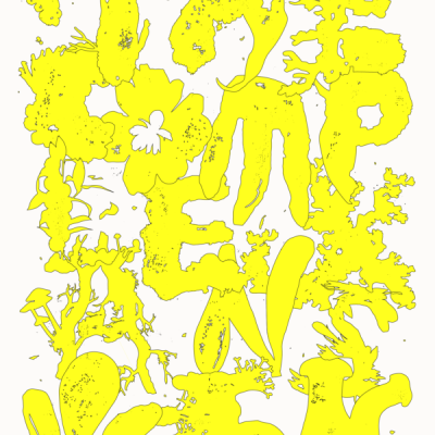 Capa de livro com manchas amarelas abstratas e texto preto