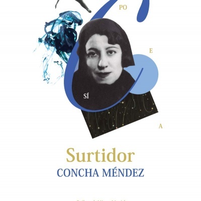 Capa de livro com fotografia de mulher e elementos gráficos abstratos em azul e preto