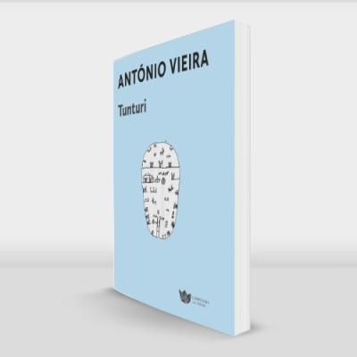Livro azul claro Tunturi de António Vieira com ilustração e texto na capa