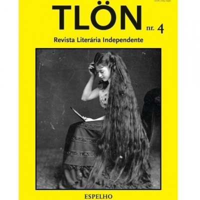 Capa da revista TLÖN nr. 4 com foto de mulher de cabelo muito comprido lendo livro