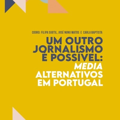 Capa de livro amarela com formas geométricas e texto em preto e branco.