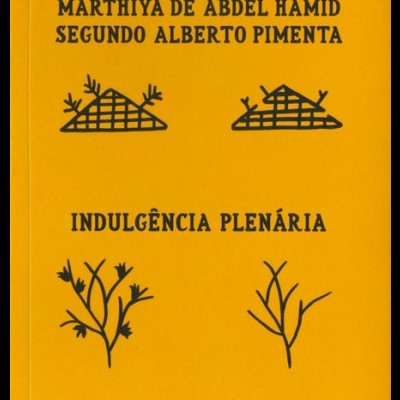 Capa de livro amarela com texto e desenhos gráficos pretos