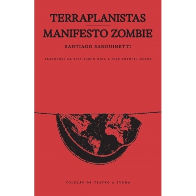 Capa de livro vermelha com texto preto e imagem estilizada de globo terrestre invertido
