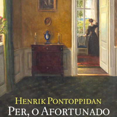 Capa de livro com pintura de sala antiga e mulher a olhar pela janela