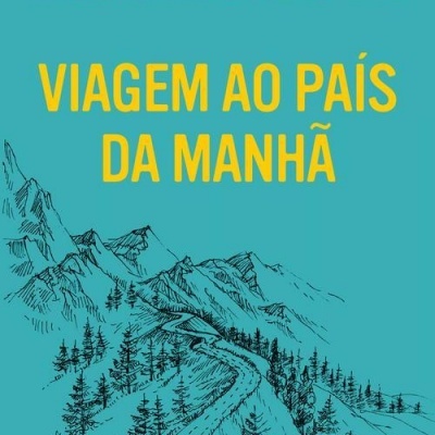 Capa de livro azul com texto e desenho de montanhas e caminho