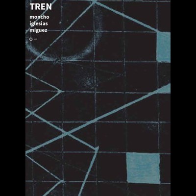 Capa com padrão geométrico azul sobre fundo preto e texto TREN moncho iglesias miguéz