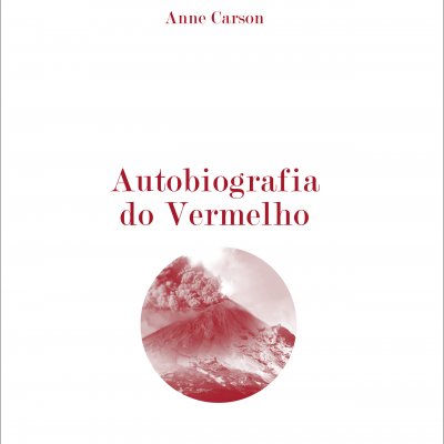 Capa de livro branca com título e imagem de montanha em erupção em vermelho