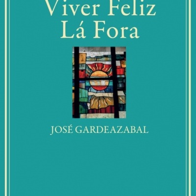 Capa de livro verde turquesa com título, autor e imagem de vitral colorido