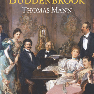 Capa do livro Os Buddenbrook de Thomas Mann com pintura clássica e texto da editora