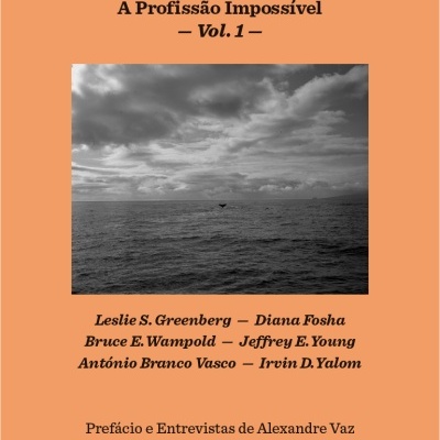 Capa de livro cor de salmão com título em letras pretas e foto a preto e branco do mar e céu nublado