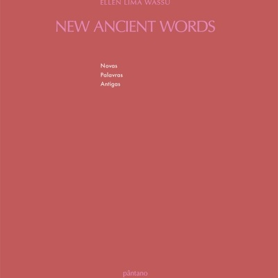 Capa vermelha de livro com texto lilás e branco com título e autor