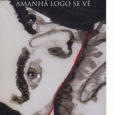 Capa de livro com título AMANHÃ LOGO SE VÊ e autor VÍTOR NOGUEIRA com ilustração abstrata em tons de cinza e uma linha vermelha