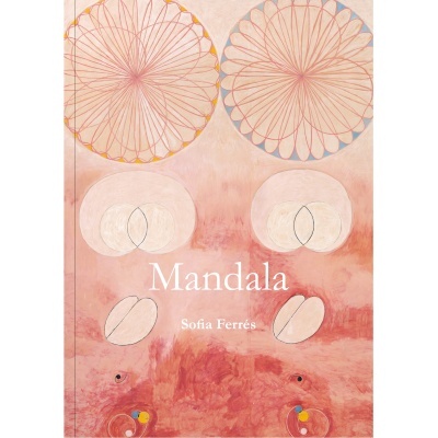 Capa de livro com padrão abstrato em tons de rosa e texto Mandala Sofia Ferriès