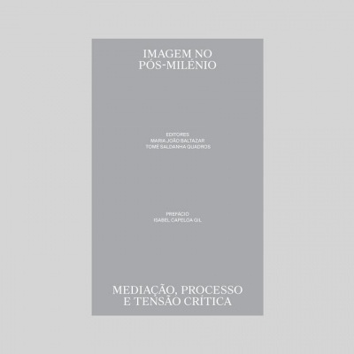 Capa de livro cinzenta com texto branco e vários títulos e nomes de editores