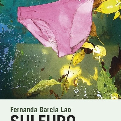 Capa do livro SULFURO com cuecas rosas a flutuar na água entre folhas