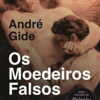 Capa de livro Os Moedeiros Falsos de André Gide com figuras humanas e texto