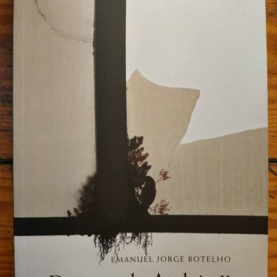 Capa de livro Dizeres de Atalaia II de Emanuel Jorge Botelho com padrão abstrato e silhueta de plantas
