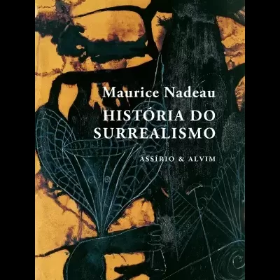 Capa do livro História do Surrealismo com fundo abstrato e texto branco