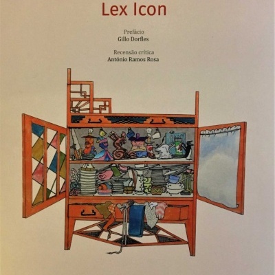 Capa do livro Lex Icon de Salette Tavares com ilustração de móvel aberto mostrando objetos coloridos