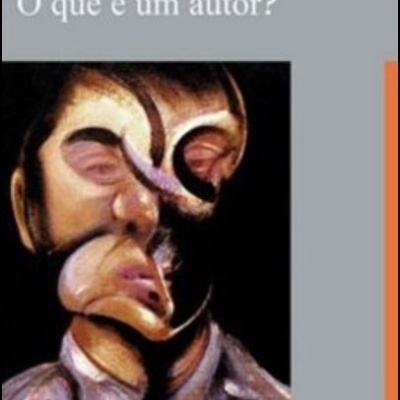 Capa do livro 'O que é um autor?' de Michel Foucault com ilustração abstrata e fundo cinza
