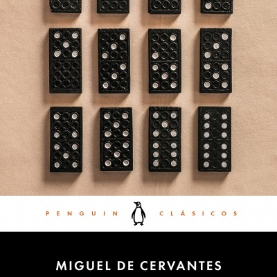 Capa de livro com peças de dominó pretas e texto