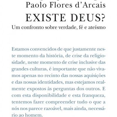 Capa de livro 'EXISTE DEUS?' com texto de autores e descrição em português