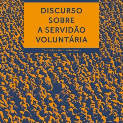 Capa de livro azul e amarelo com texto e padrão de figuras humanas