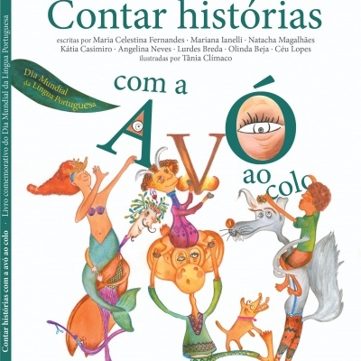 Capa do livro 'Contar histórias com a avó ao colo' com ilustrações coloridas
