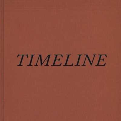 Capa de livro castanha com título 'TIMELINE' em preto