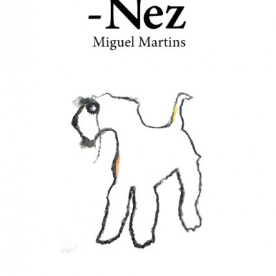 Capa de livro branca com título Pince-Nez e desenho de cão