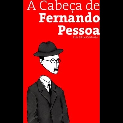 Capa de livro com ilustração de Fernando Pessoa e texto em branco
