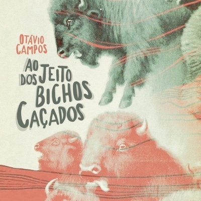 Capa de livro com ilustração de bisontes e texto em verde e vermelho