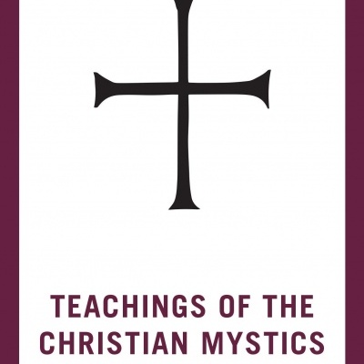 Capa de livro com cruz preta e texto TEACHINGS OF THE CHRISTIAN MYSTICS, editado por ANDREW HARVEY