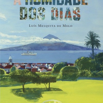 Capa de livro com título e ilustração de paisagem marítima e copo com limão.