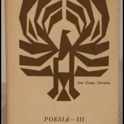 Capa de livro branco com desenho geométrico castanho e texto preto