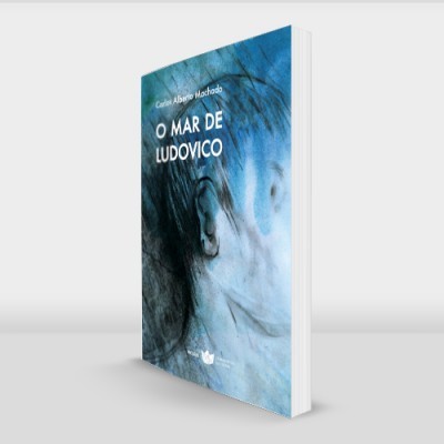 Livro com capa azul e preta, título em branco 