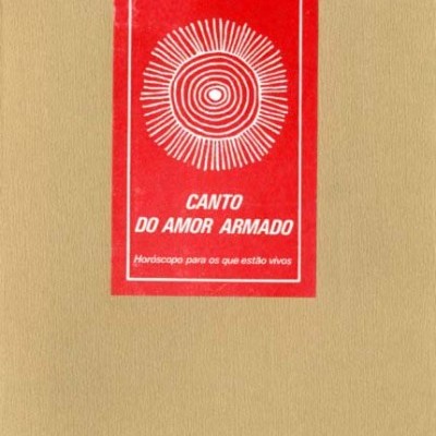Capa de livro Canto do Amor Armado com padrão circular e texto em vermelho e bege
