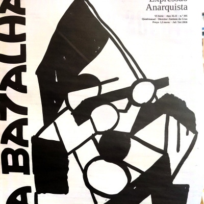 Jornal de Expressão Anarquista com ilustração abstrata a preto e branco