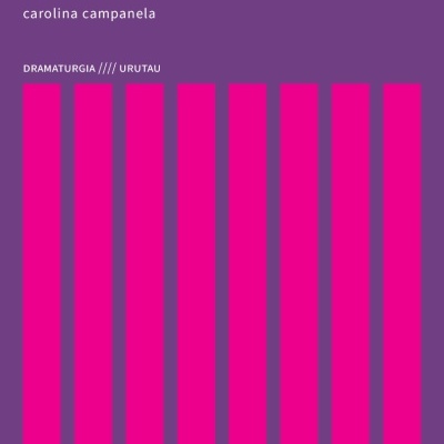 Fundo roxo com texto branco e barras verticais cor de rosa.
