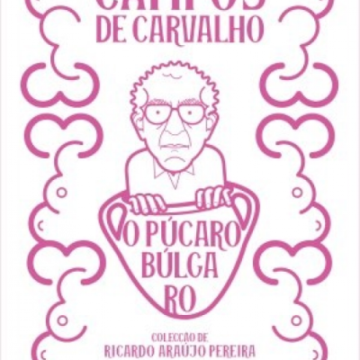 Capa de livro rosa com ilustração de homem e texto