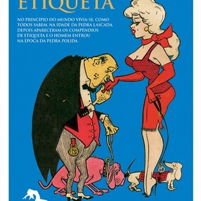 Capa de livro azul com ilustração de homem e mulher e texto sobre etiqueta
