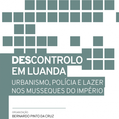 Capa de livro com padrão geométrico e texto sobre urbanismo em Luanda