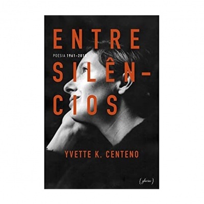 Capa de livro 'Entre Silêncios' com fotografia em preto e branco e texto em laranja
