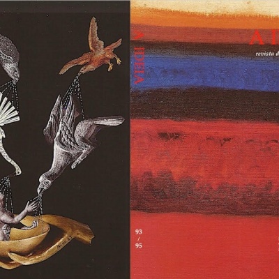 Capa de revista A IDEIA com ilustração surreal e texto em fundo vermelho e azul