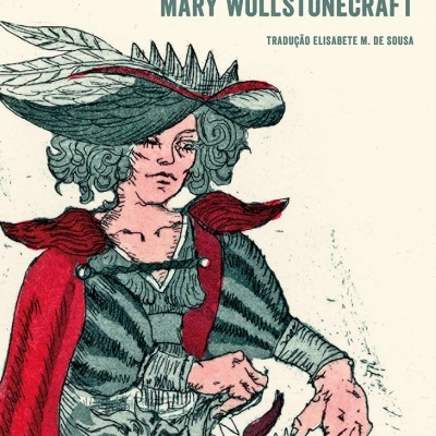 Capa de livro com ilustração de mulher de chapéu e capa vermelha segurando um lobo cinza