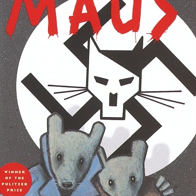 Capa do livro THE COMPLETE MAUS com ratos antropomórficos e texto em vermelho e branco