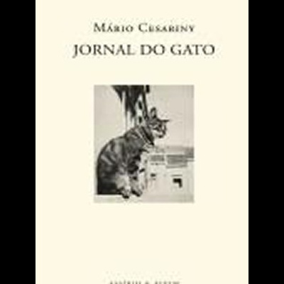Capa de livro 'JORNAL DO GATO' de Mário Cesariny com fotografia a preto e branco de um gato sentado