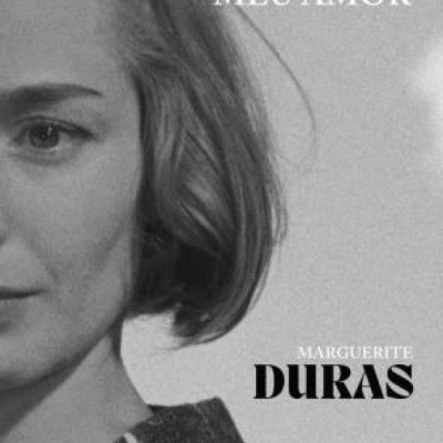 Capa de livro 'Hiroshima Meu Amor' de Marguerite Duras em preto e branco com retrato de mulher